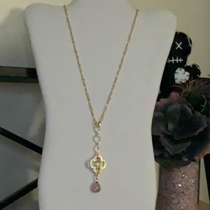 Gold Rhinestone Embellishment with Harlequin Opal Drop Claw Bolo Necklace